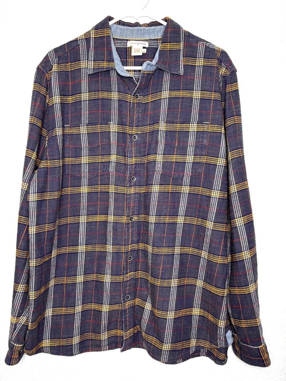 Carbon2Cobalt Blue Gray & Yellow Plaid Flannel Shirt L